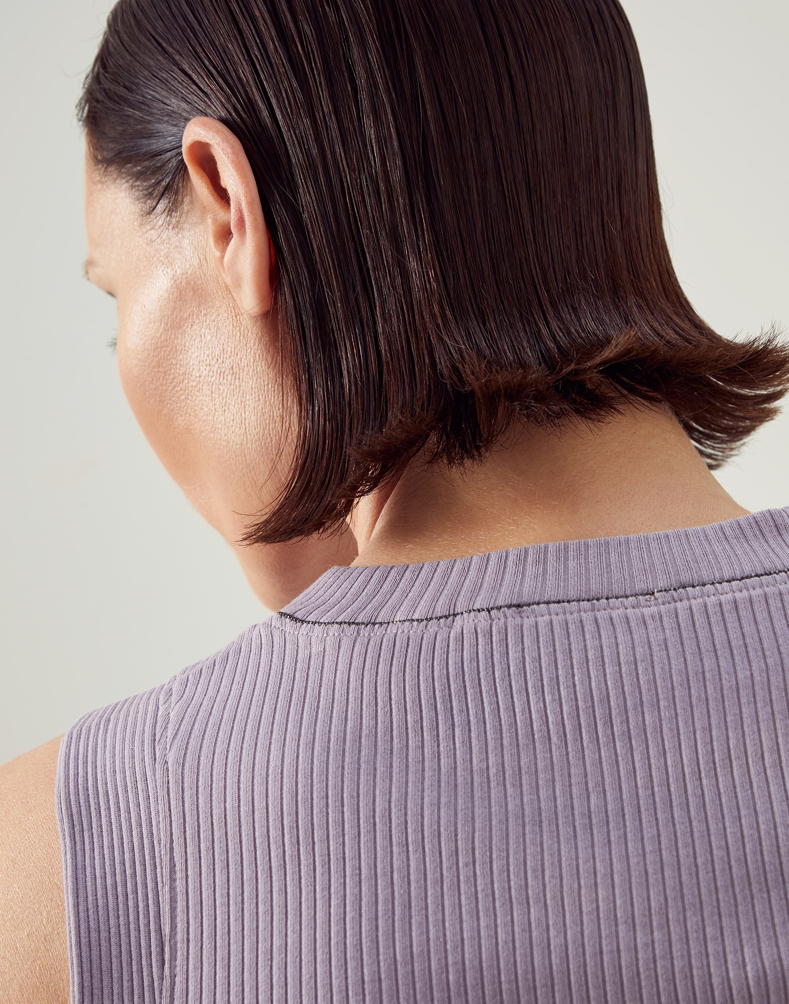 Cotton ribbed jersey top with monili - 3