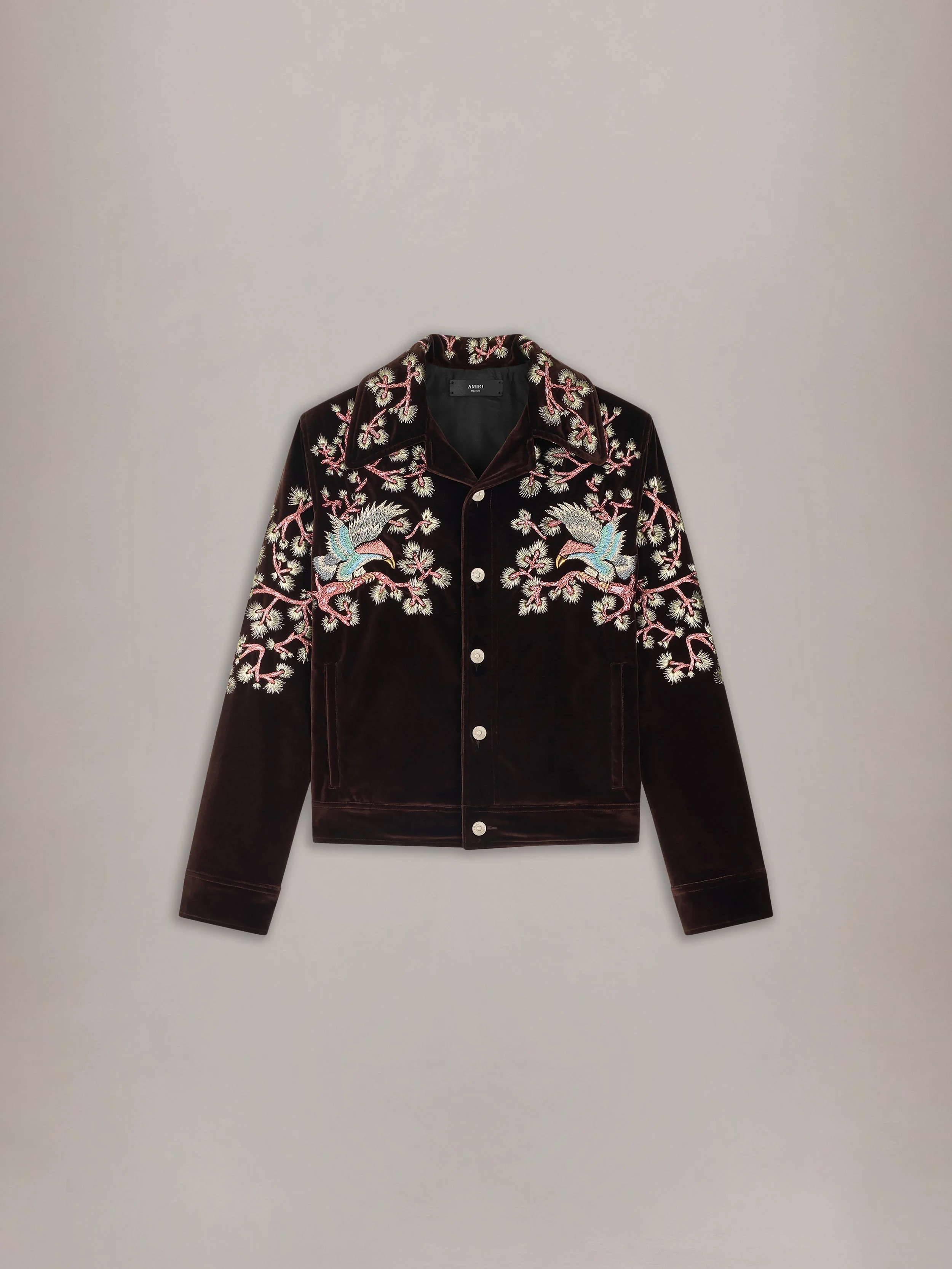 FLORAL EMBROIDERED VELVET TRUCKER - 1