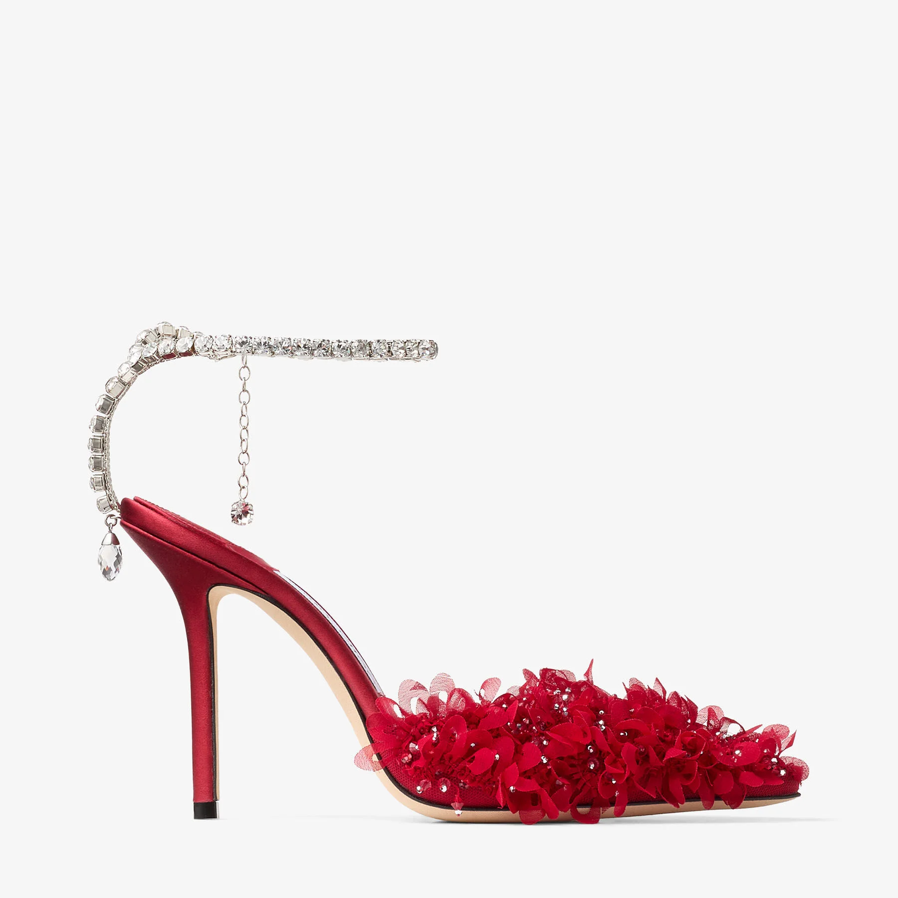 Saeda 100
Ruby Red Mesh Pumps with Petal Embroidery - 1