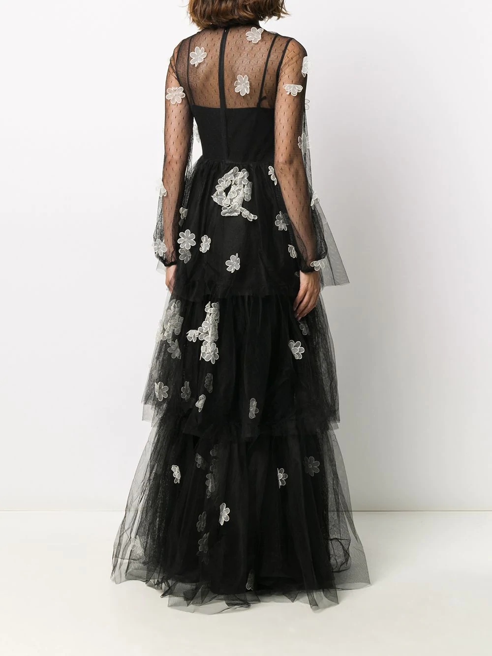 sheer floral appliqué gown - 4