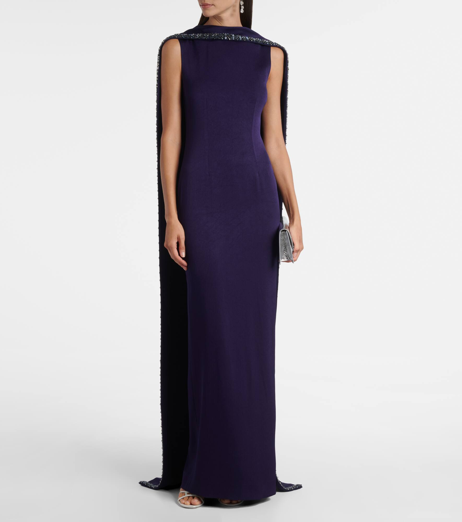 Embellished caped satin crêpe gown - 2