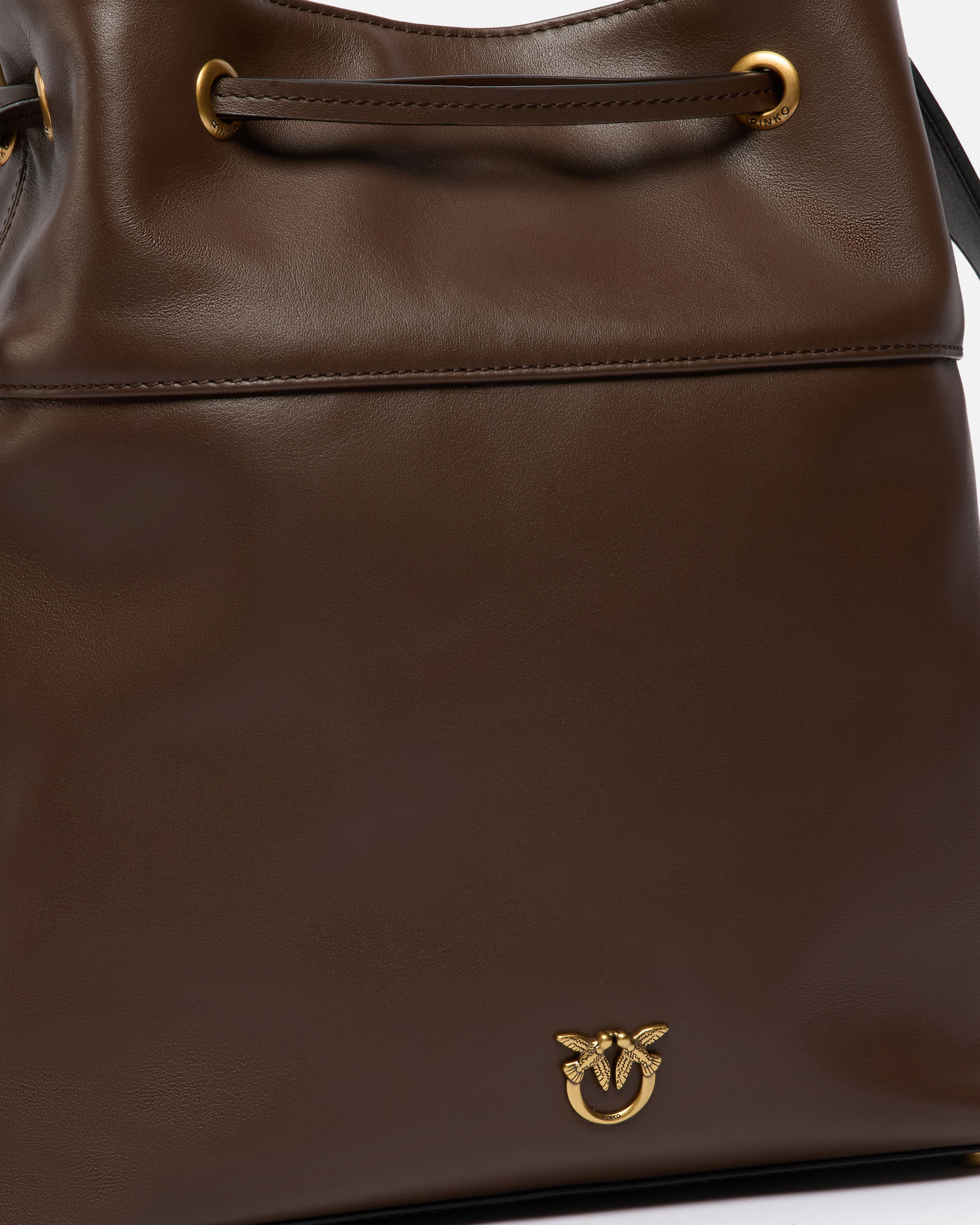 LEATHER BUCKET BAG WITH LOVE BIRDS LOGO - 3