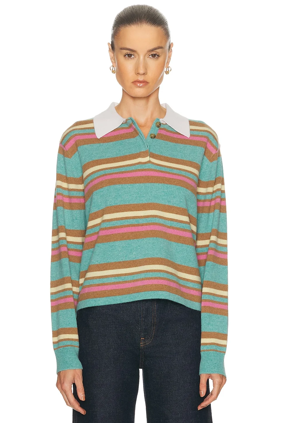 Cropped Stripe Rugby Sweater - 1