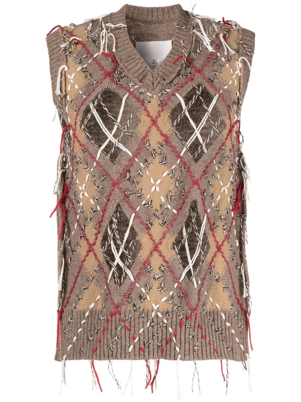 frayed-detailing sleeveless knitted jumper - 1