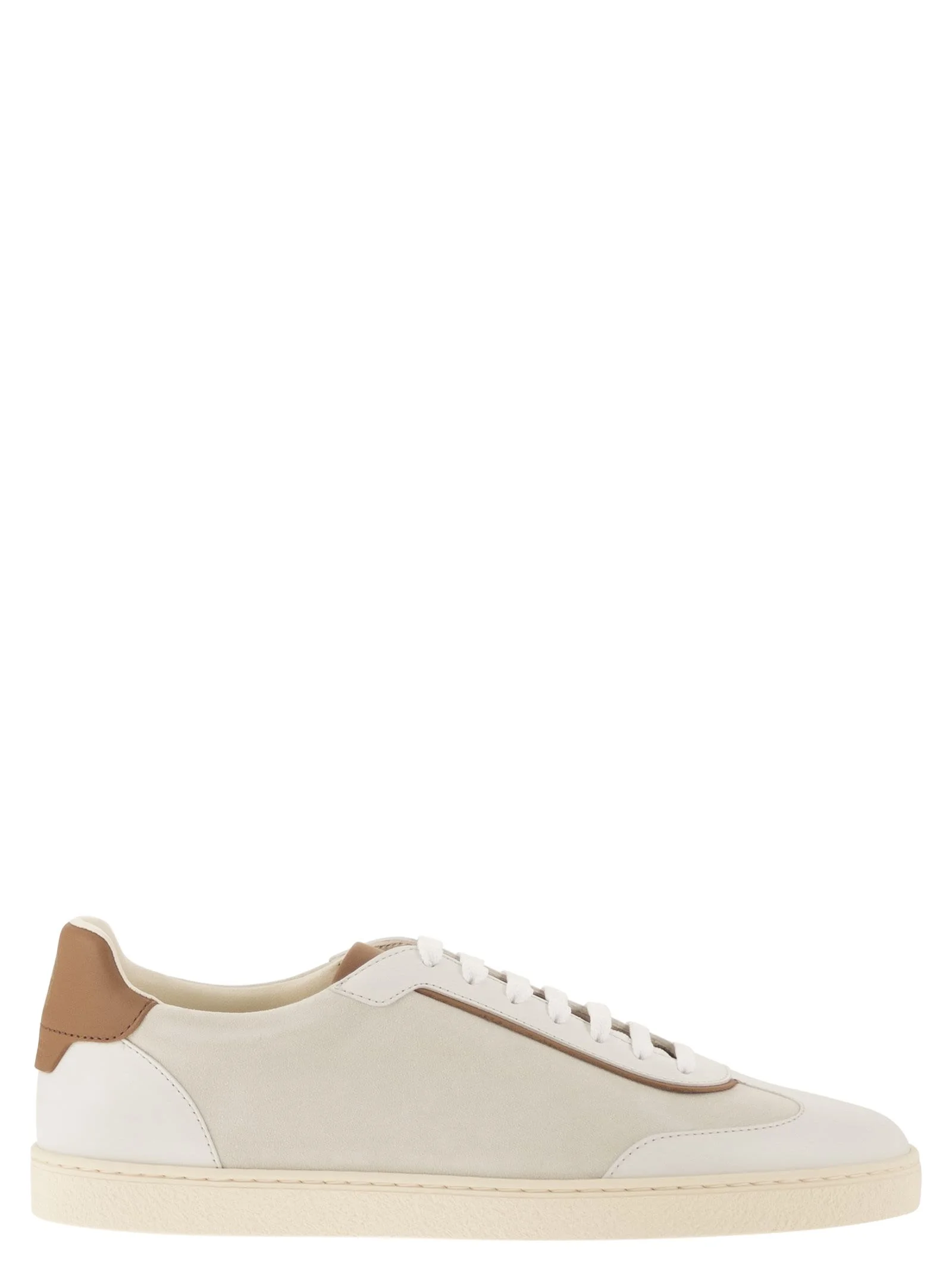 Brunello Cucinelli Men Low-Top Leather And Suede Sneakers With Contrasting Details - 1