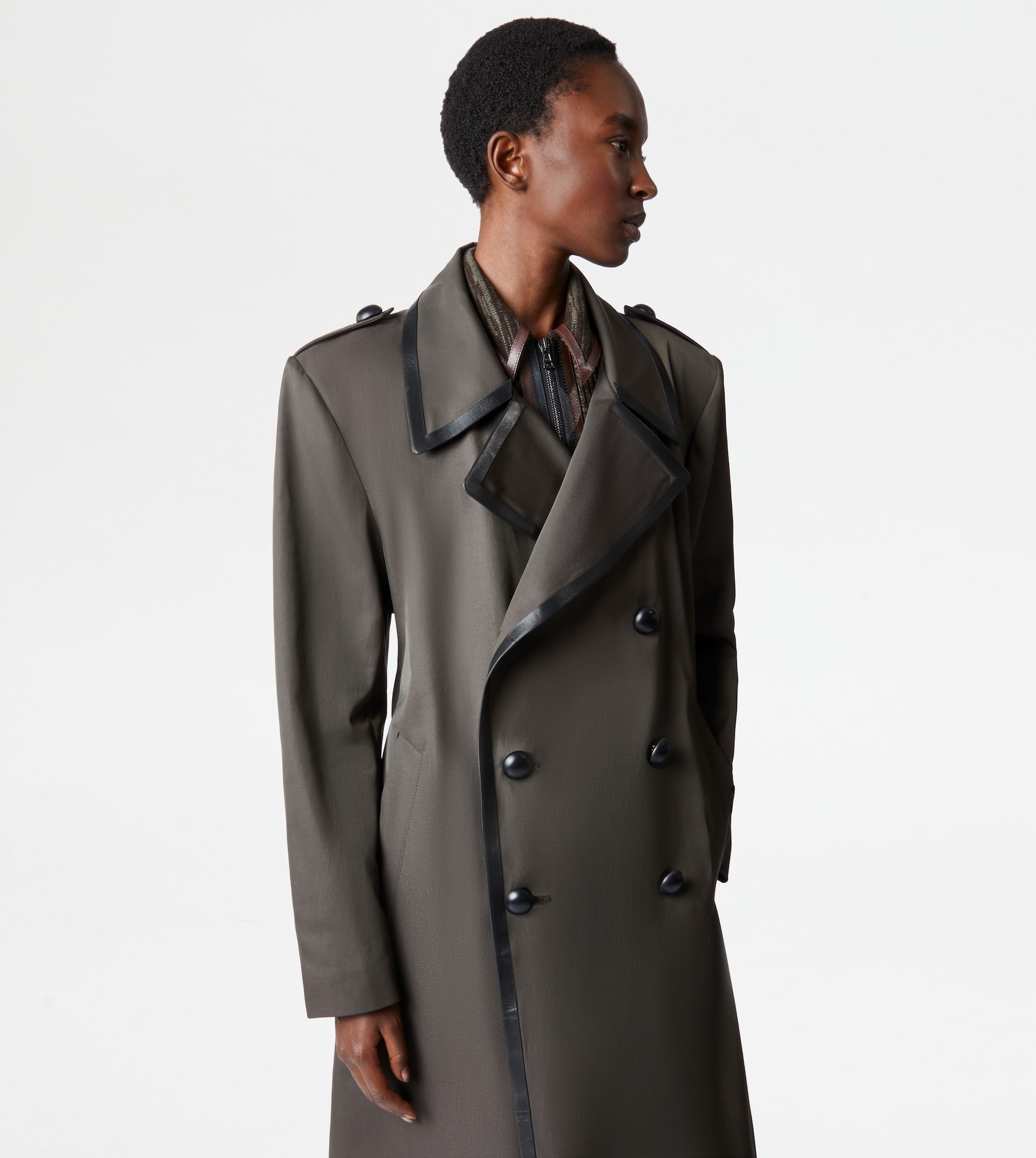 TRENCH COAT WITH LEATHER INSERTS - GREEN - 7