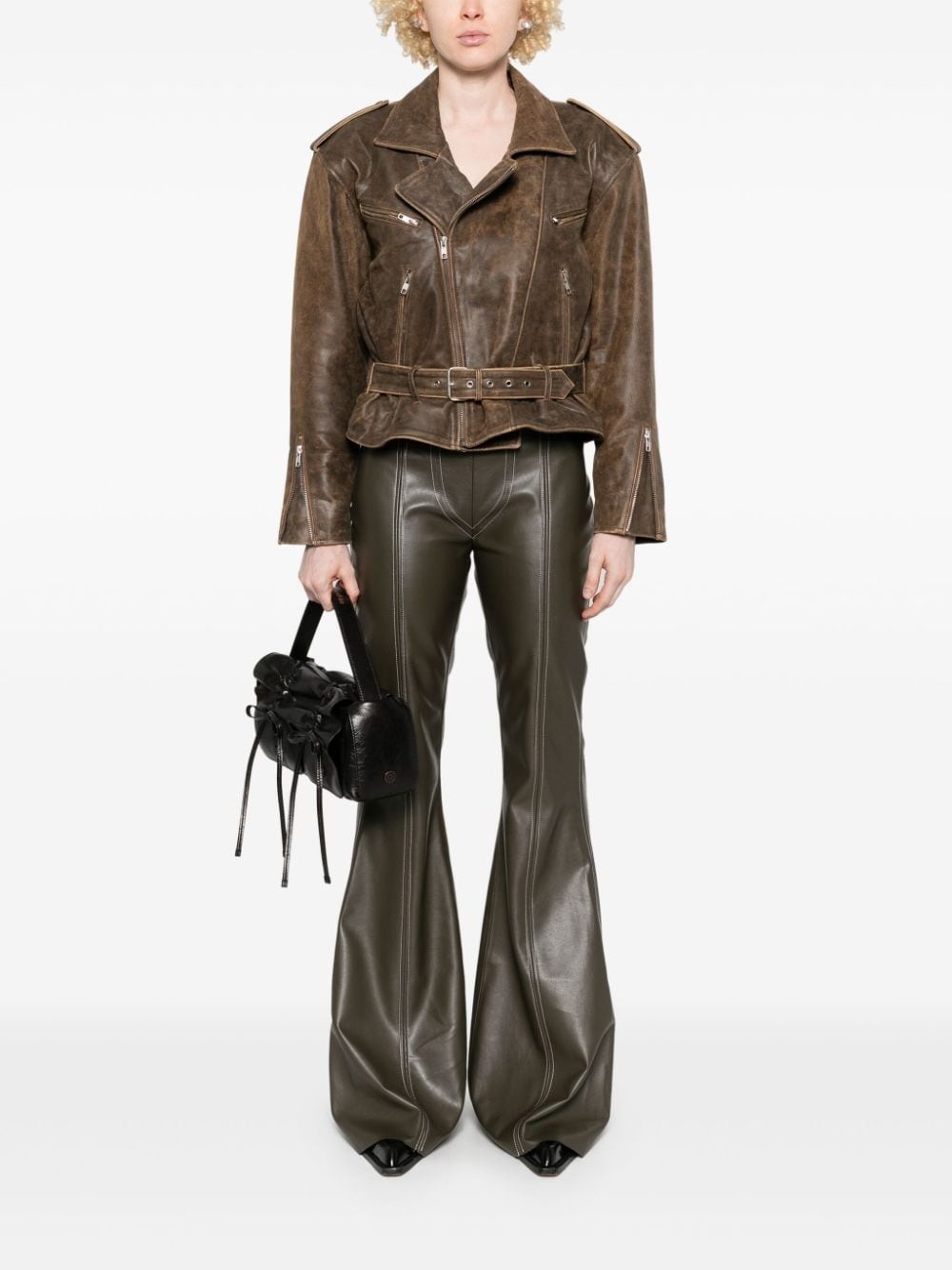 oversize-shoulder biker jacket - 2