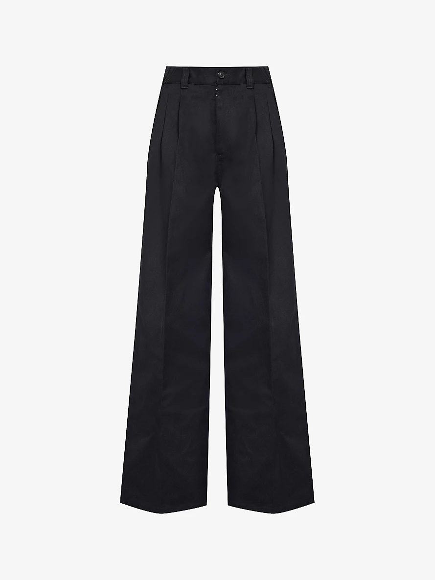 Wide-leg high-rise cotton-twill trousers - 1
