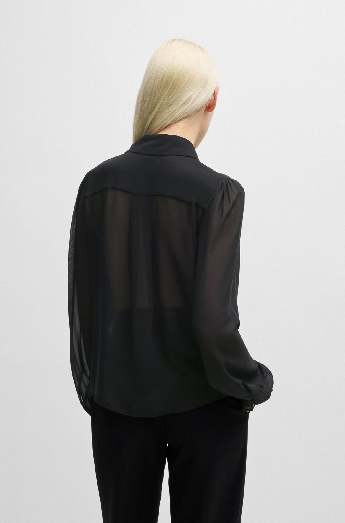 SHEER CHIFFON BLOUSE WITH FRONT PLEATS - 5