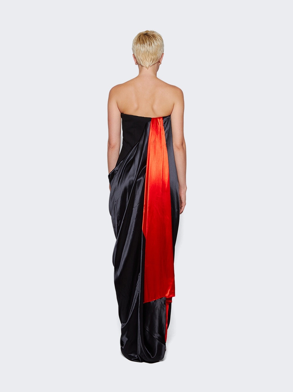 Long Color Block Dress Black and Red - 5