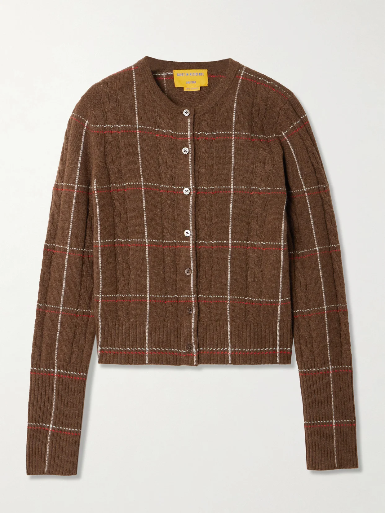 Jane Checked Cable-knit Cashmere Cardigan - 1