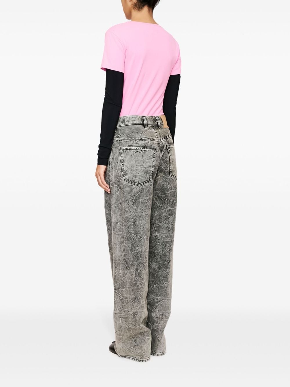 crinkled-finish wide-leg jeans - 5