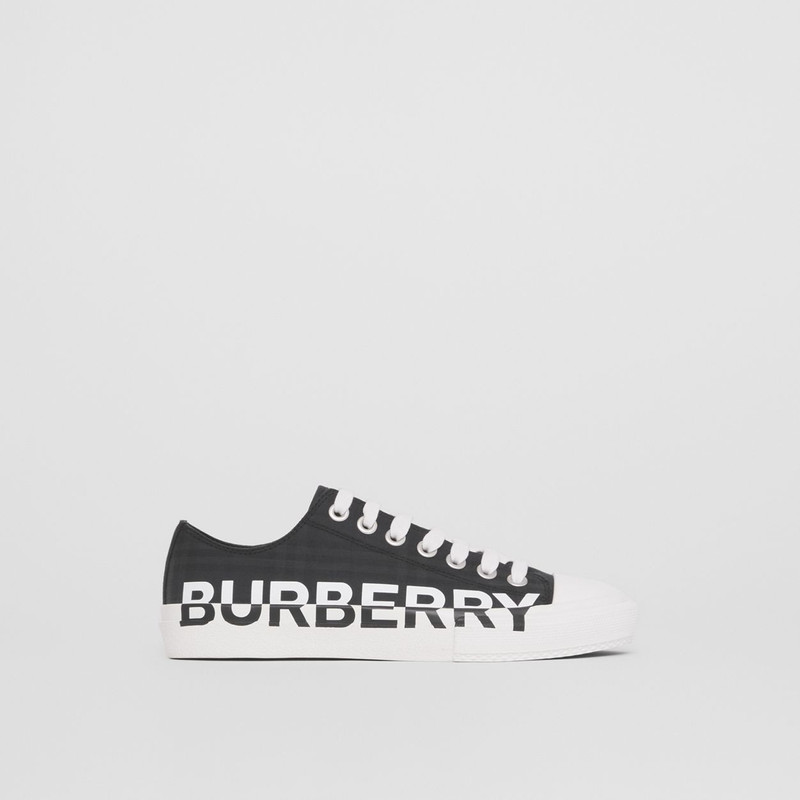 Burberry Logo Print Check Cotton Sneakers outlook