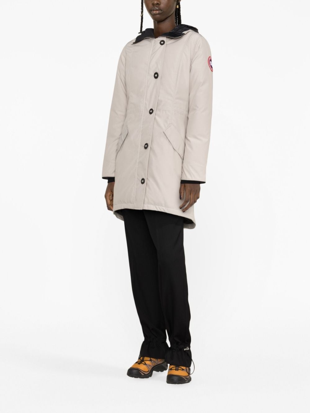 logo-patch hooded down coat - 3