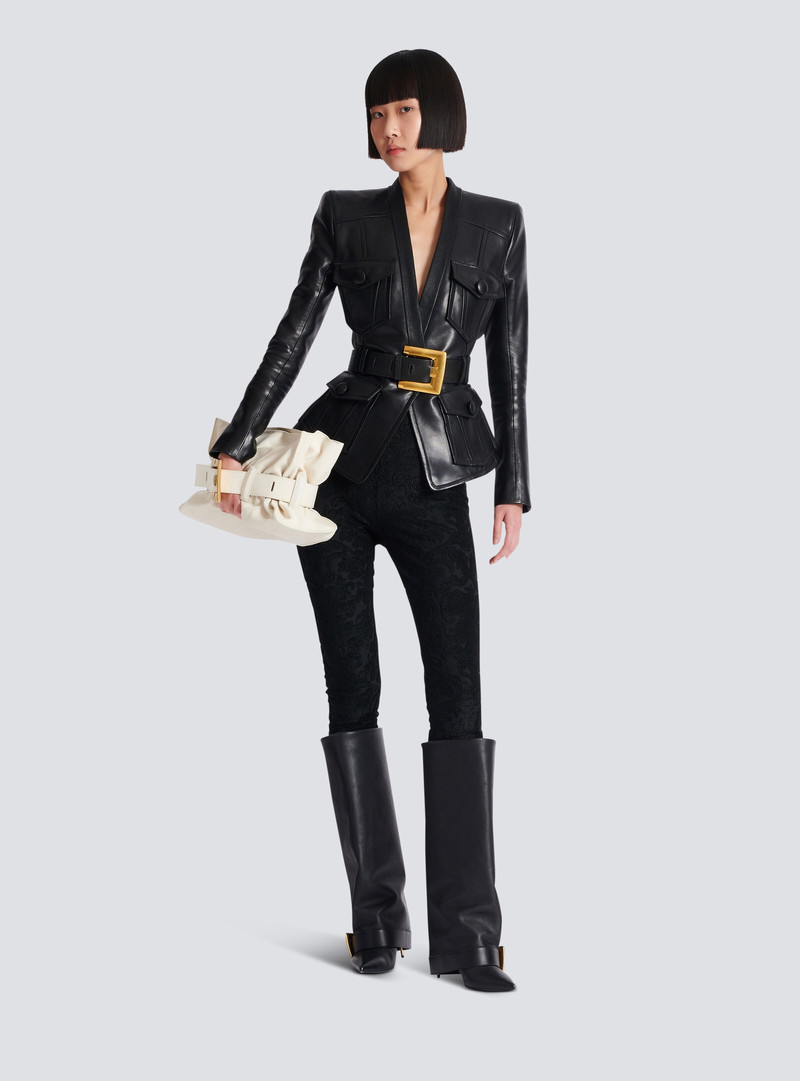 Balmain 1-button belted leather jacket outlook