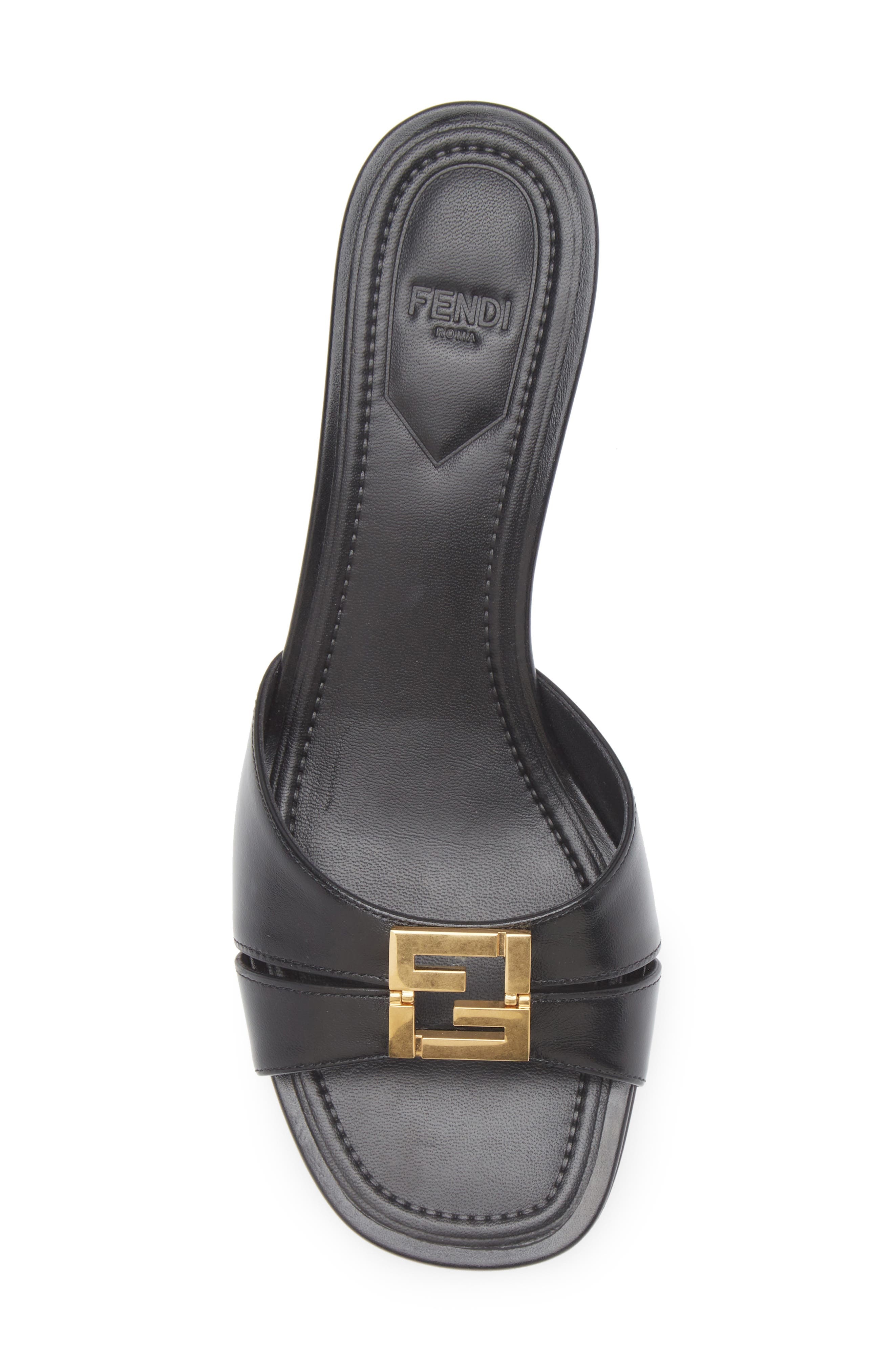 Fendi FFold Kitten Heel Slide Sandal in Black at Nordstrom - 5