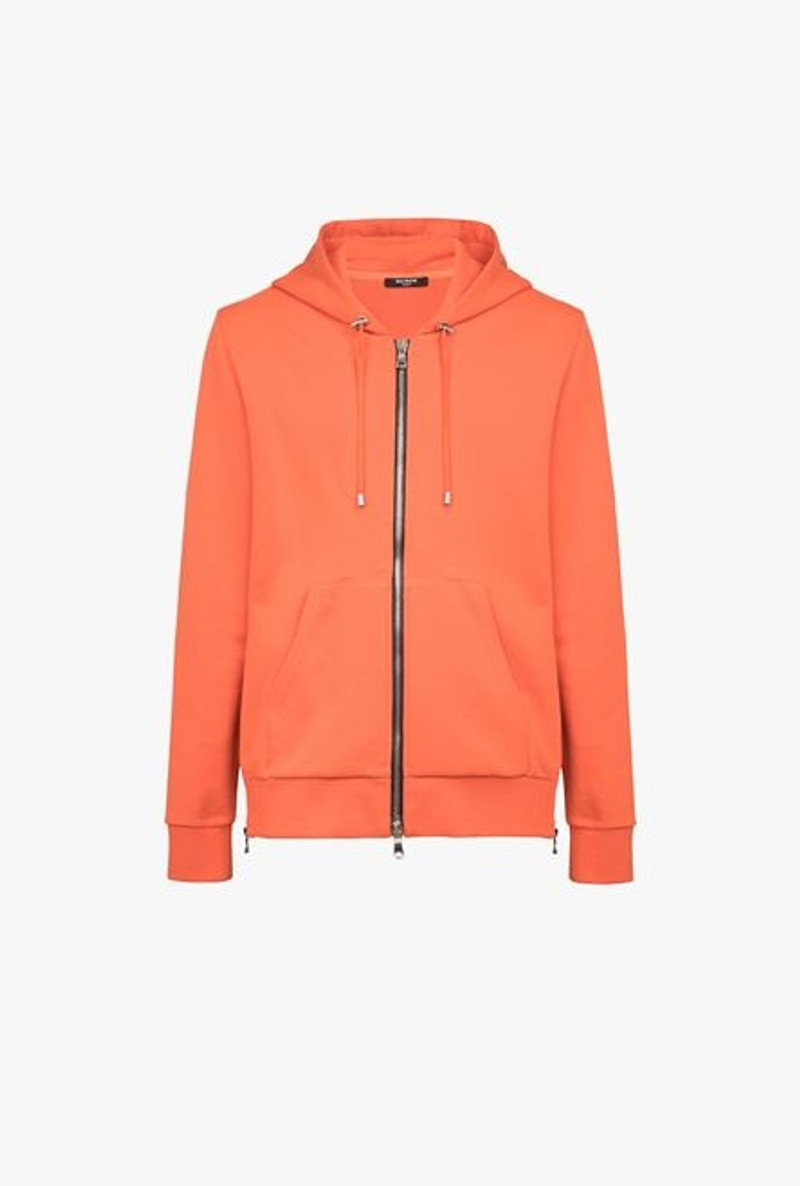 Orange cotton sweatshirt with black Balmain logo 1