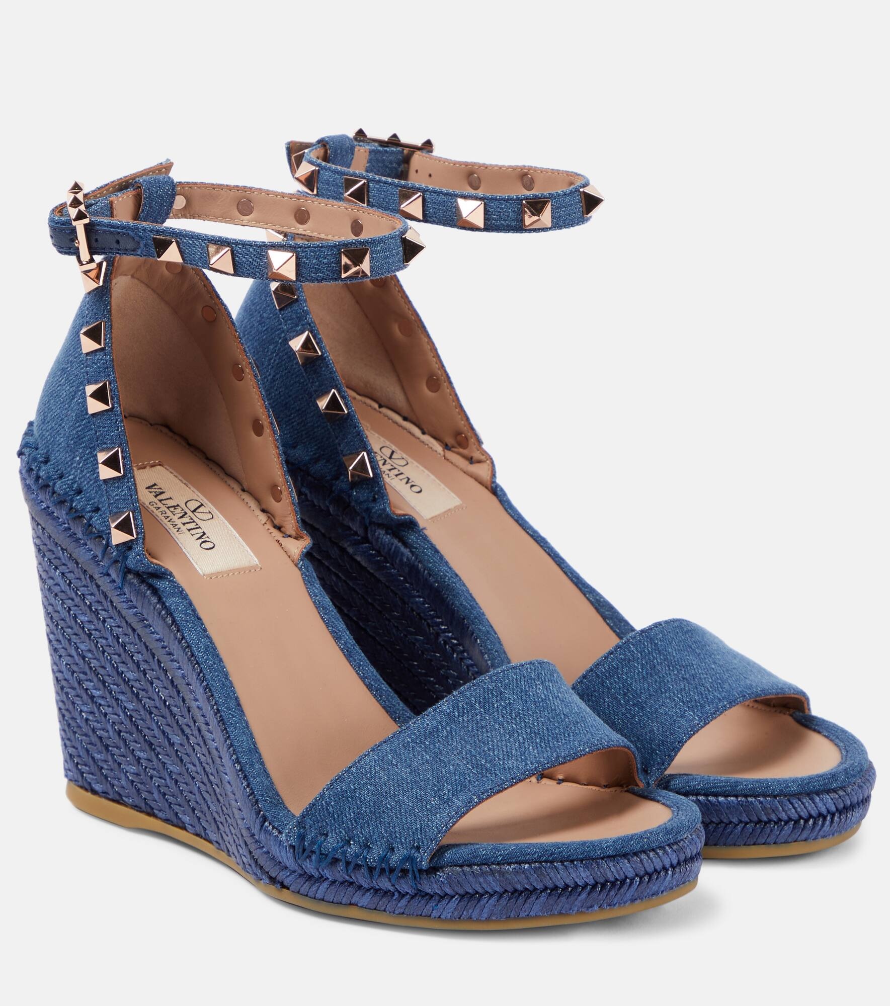 Rockstud 105 denim espadrille wedges - 1