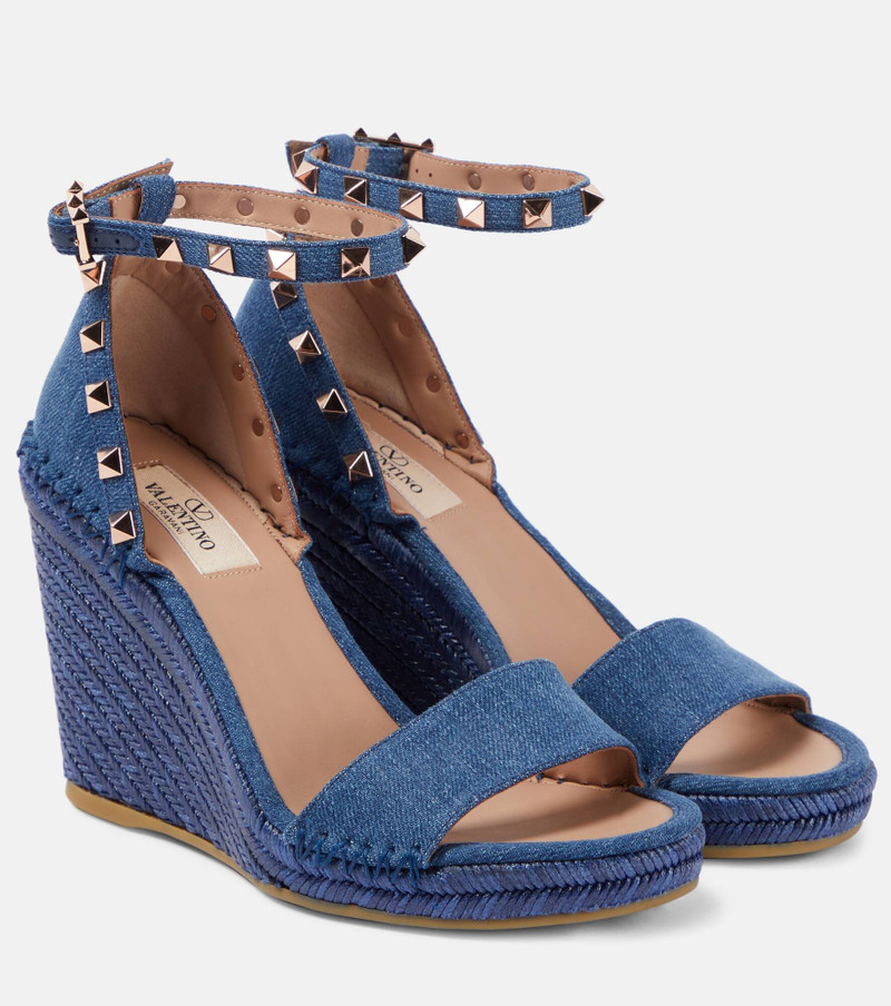 Rockstud Denim Wedge Espadrille Sandals 1