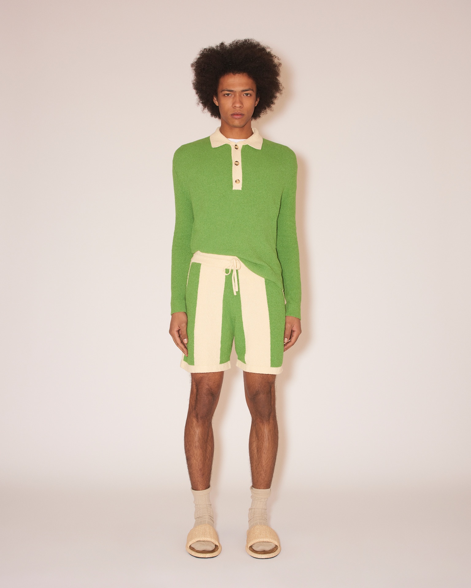 BRENT - Terry-knit drawstring shorts - Stripe creme / green - 2