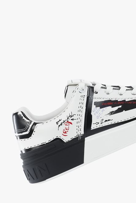 (Balmain)RED - Smooth black and white leather B-Court sneakers - 7