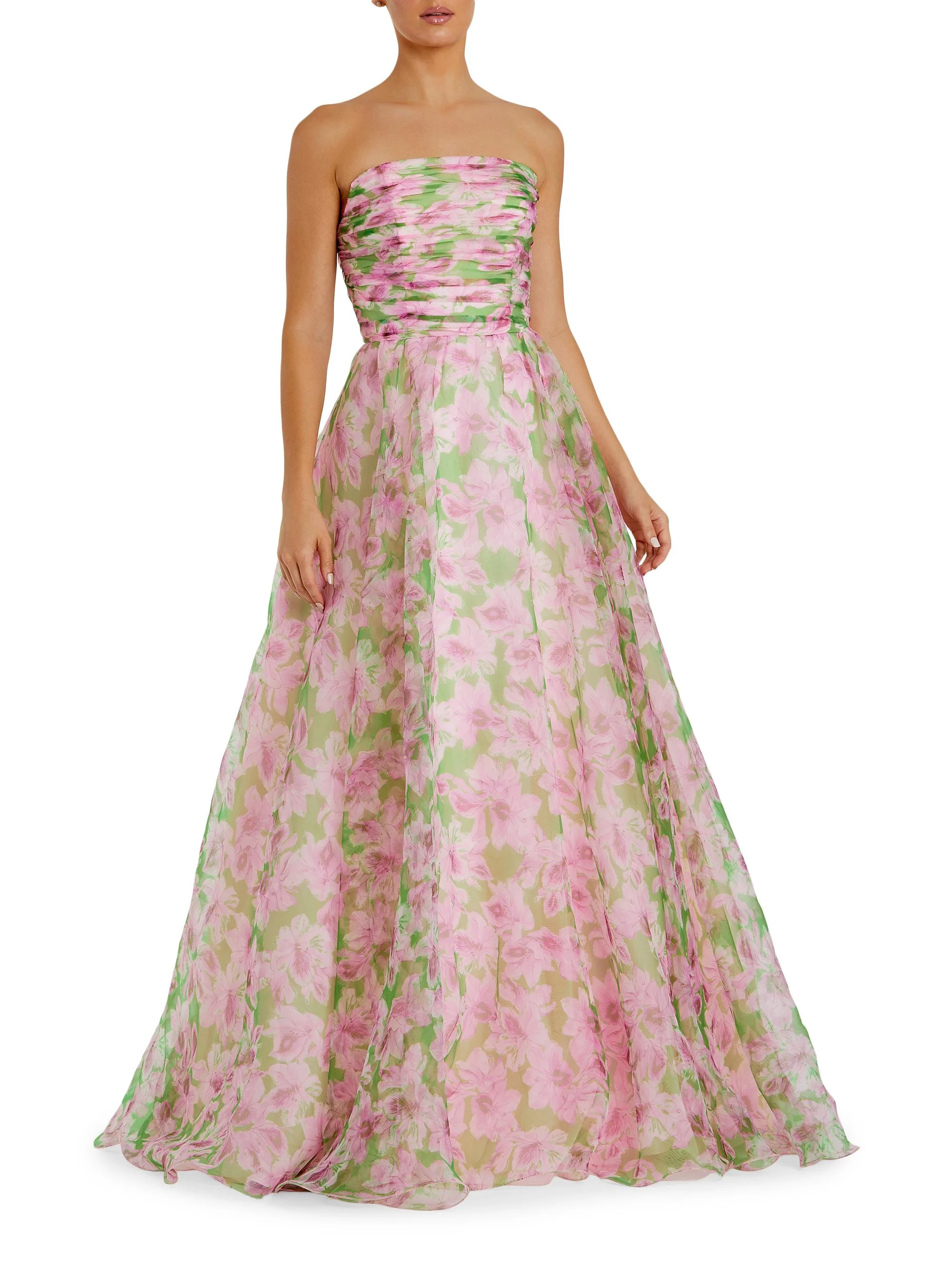 Women's Prom Floral Chiffon Gown - Pink Multi - 1