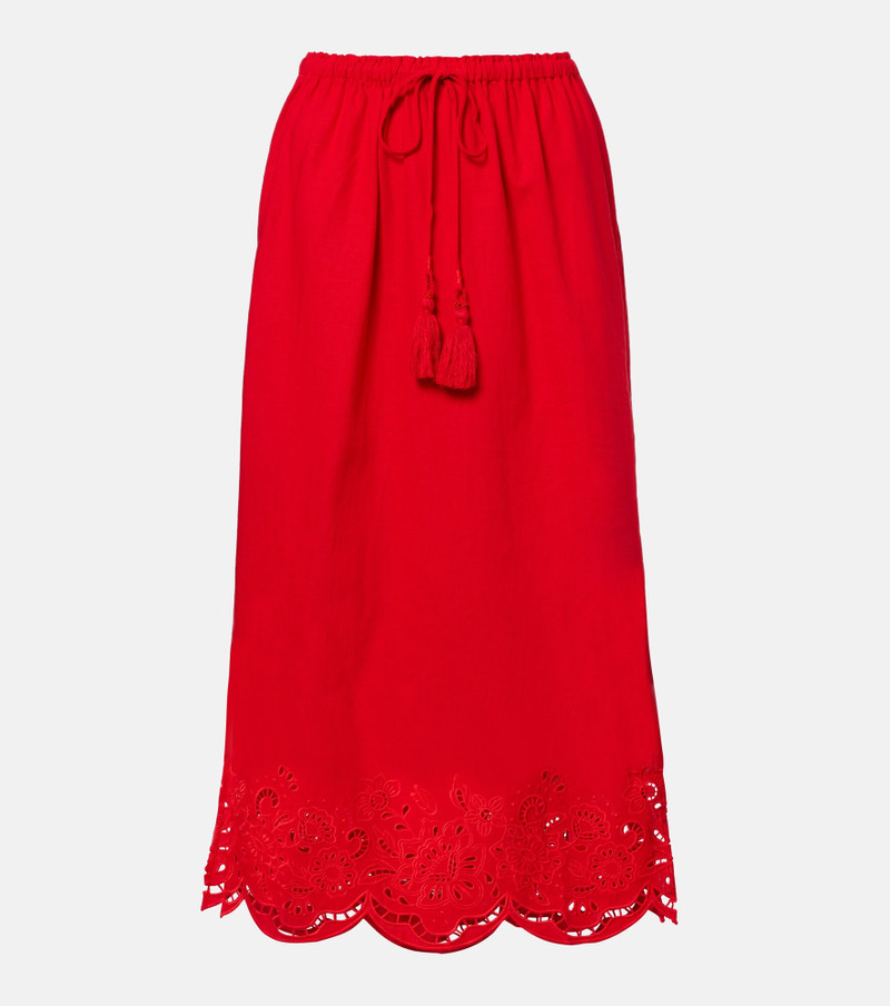 Broderie anglaise linen-blend midi skirt 1