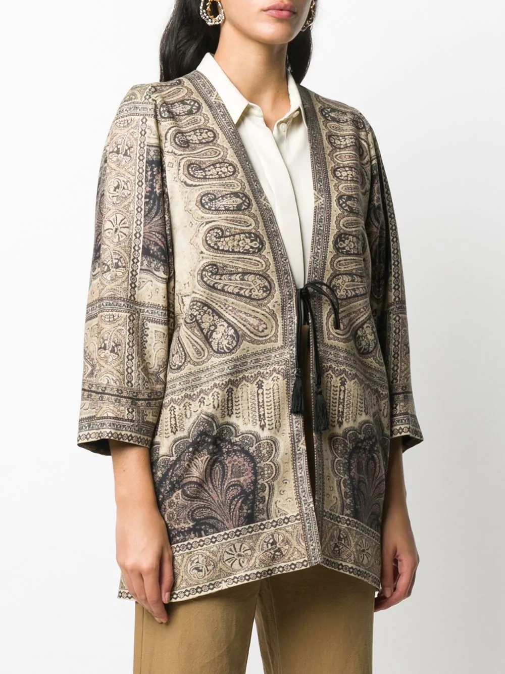 paisley-print drawstring coat - 3