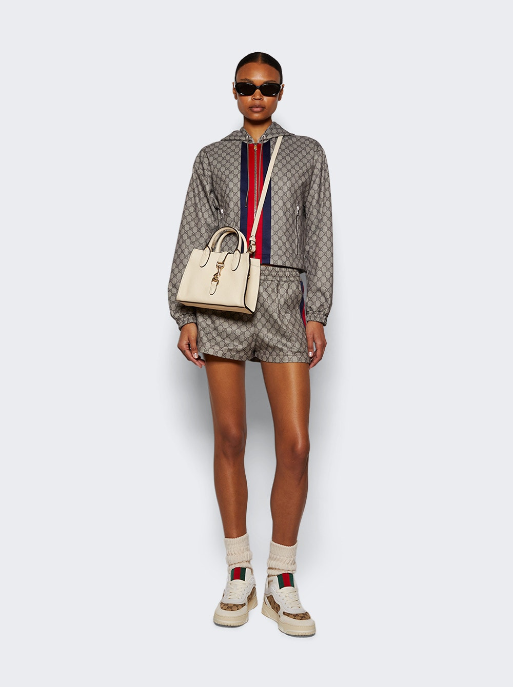 Gg Technical Jersey Zip Jacket Beige - 2