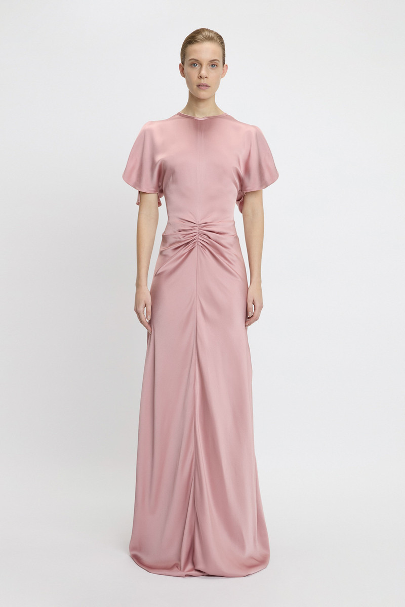 Victoria Beckham Gathered Waist Closed Back Floor-Length Dress In Peony -  1225WDR006400A-Peony-4 | REVERSIBLE