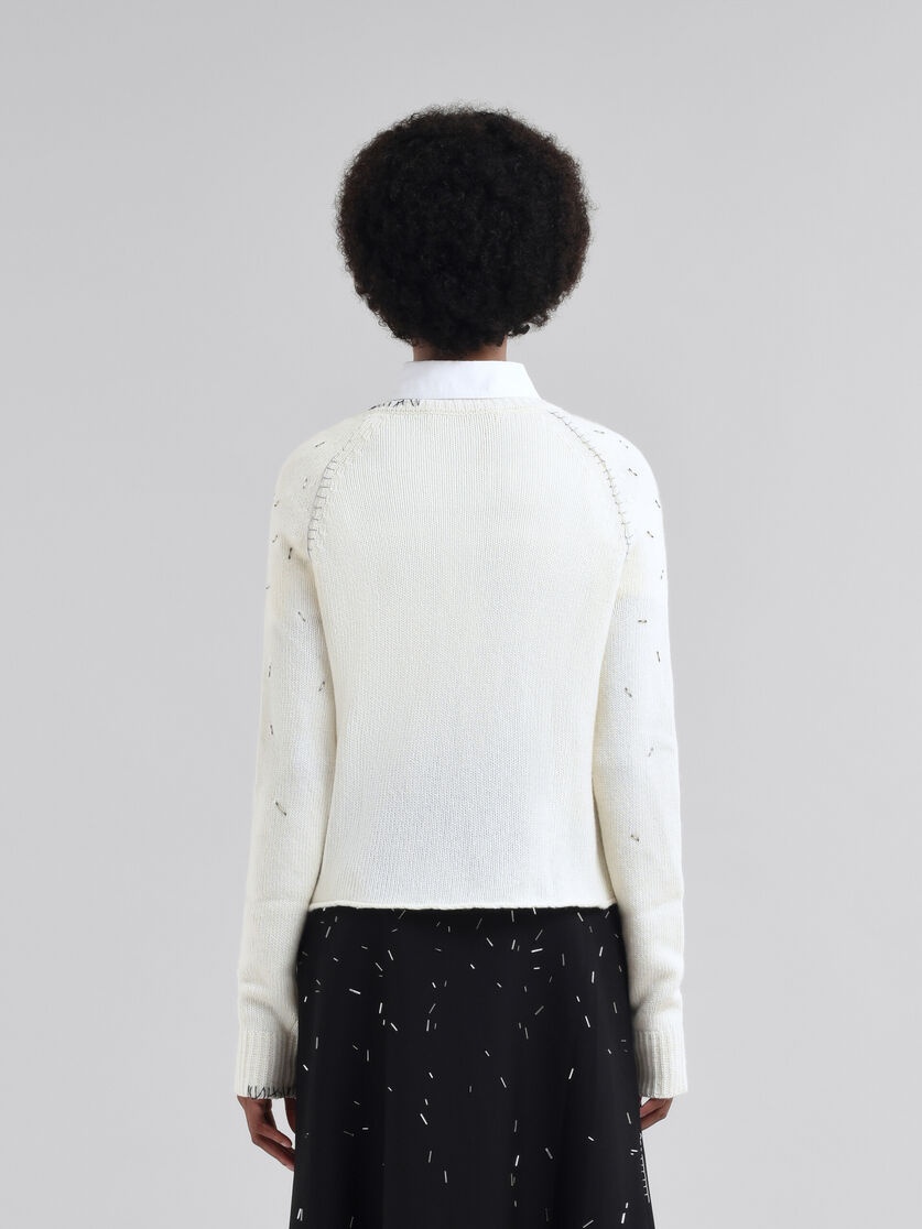 PEARL EMBELLISHED WOOL AND CASHMERE IVORY JUMPER - 3