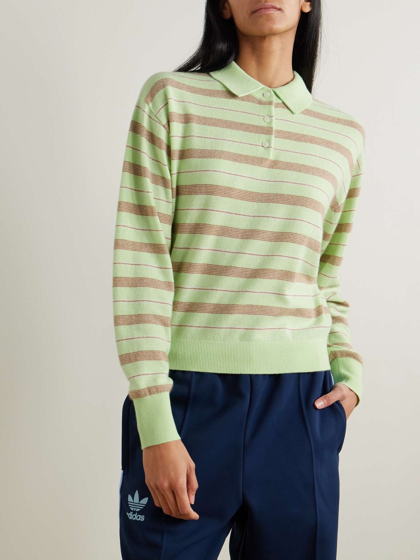 Striped cashmere polo sweater Green - 3