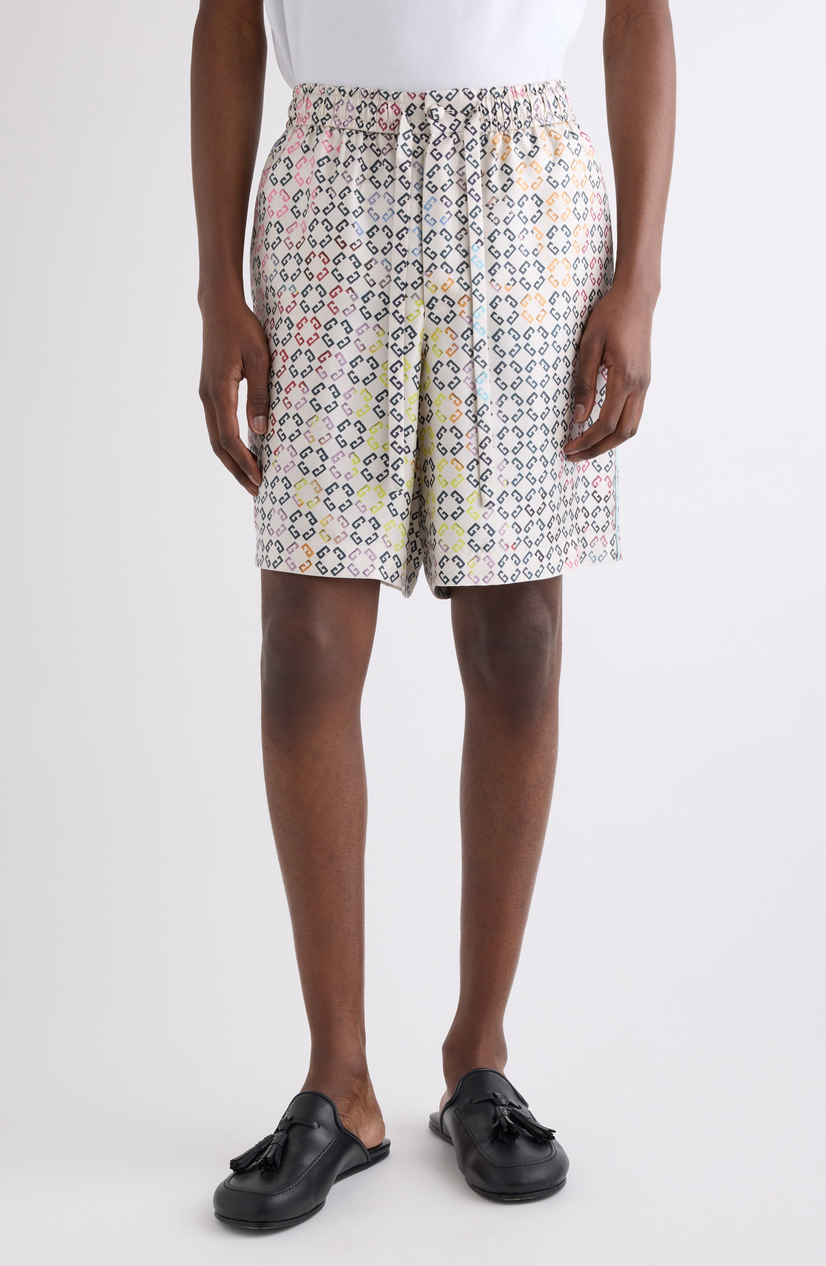 Givenchy Monogram 72 Print Silk Pajama Shorts in White Multicolored at Nordstrom - 1