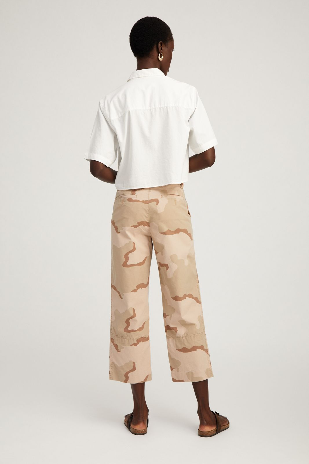 WHITE SHORT SLEEVE CROPPED BUTTON DOWN - 4