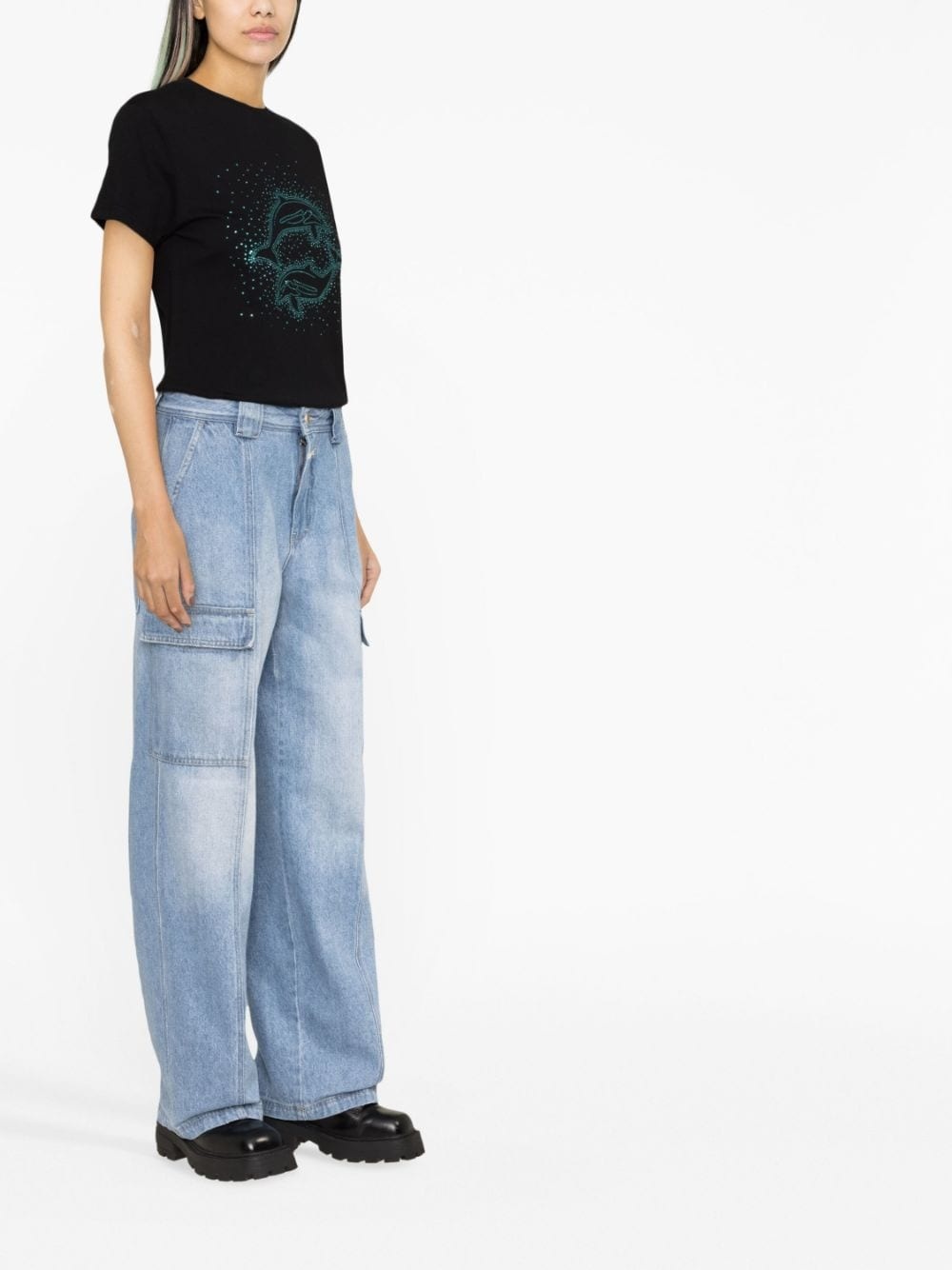 rhinestone-embellished dolphin T-shirt - 2