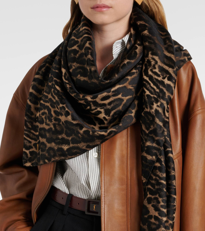 SAINT LAURENT Leopard-print silk and cashmere scarf outlook