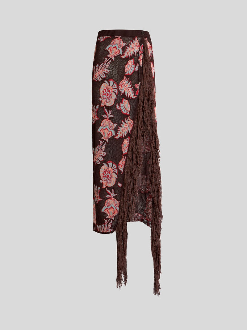 MAXI SKIRT IN COTTON-BLEND JACQUARD WITH FRINGING AND FLORAL MOTIF 1