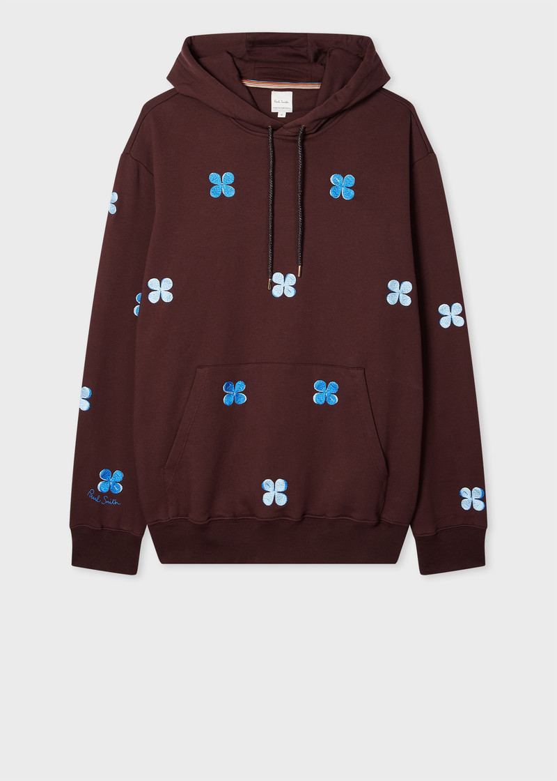 Burgundy Embroidery Floral Cotton Hoodie 1