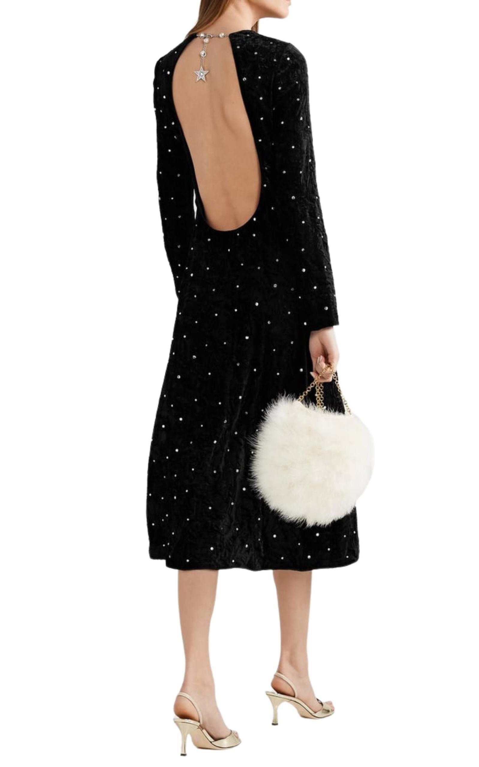 Open-Back Crystal-Embellished Crushed-Velvet Midi Dress - 2