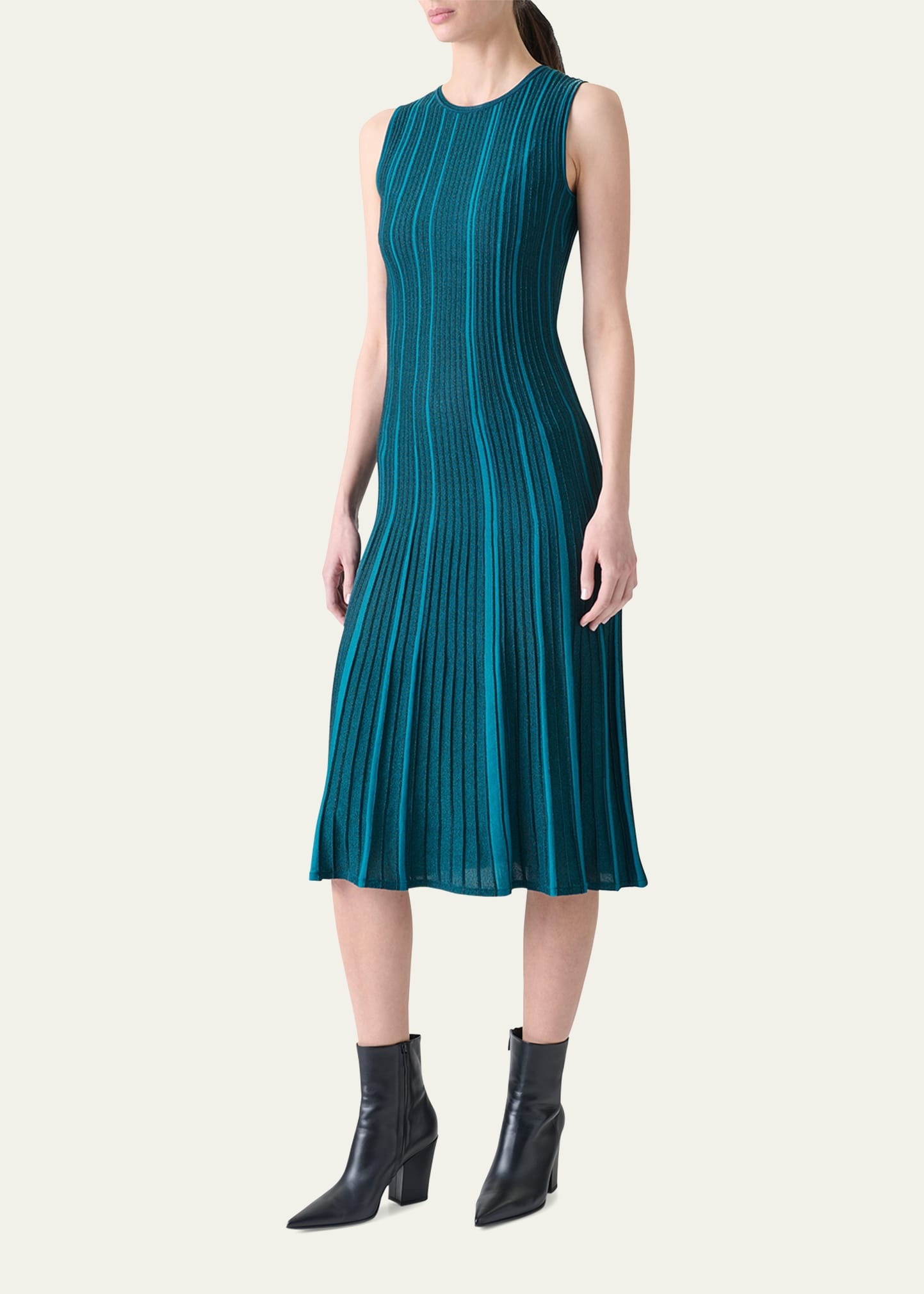 Metallic Silk Rib-Knit Midi Dress - 4