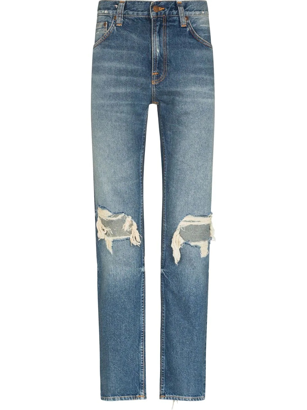 ripped-finish straight-leg jeans - 1