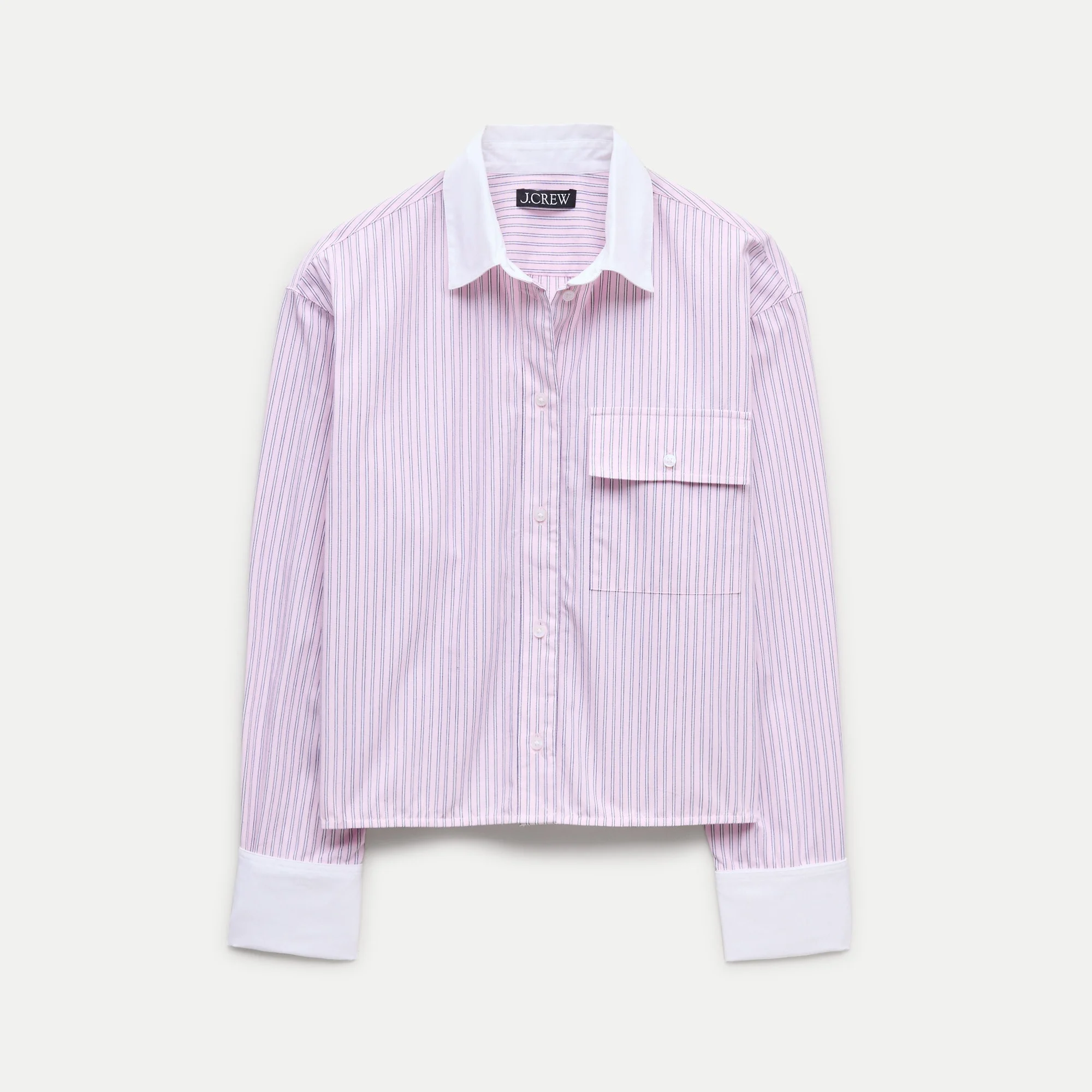 Esme cropped button-up shirt in striped cotton poplin - 1