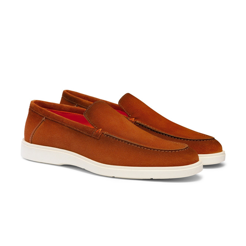 Santoni Men's brown suede loafer outlook