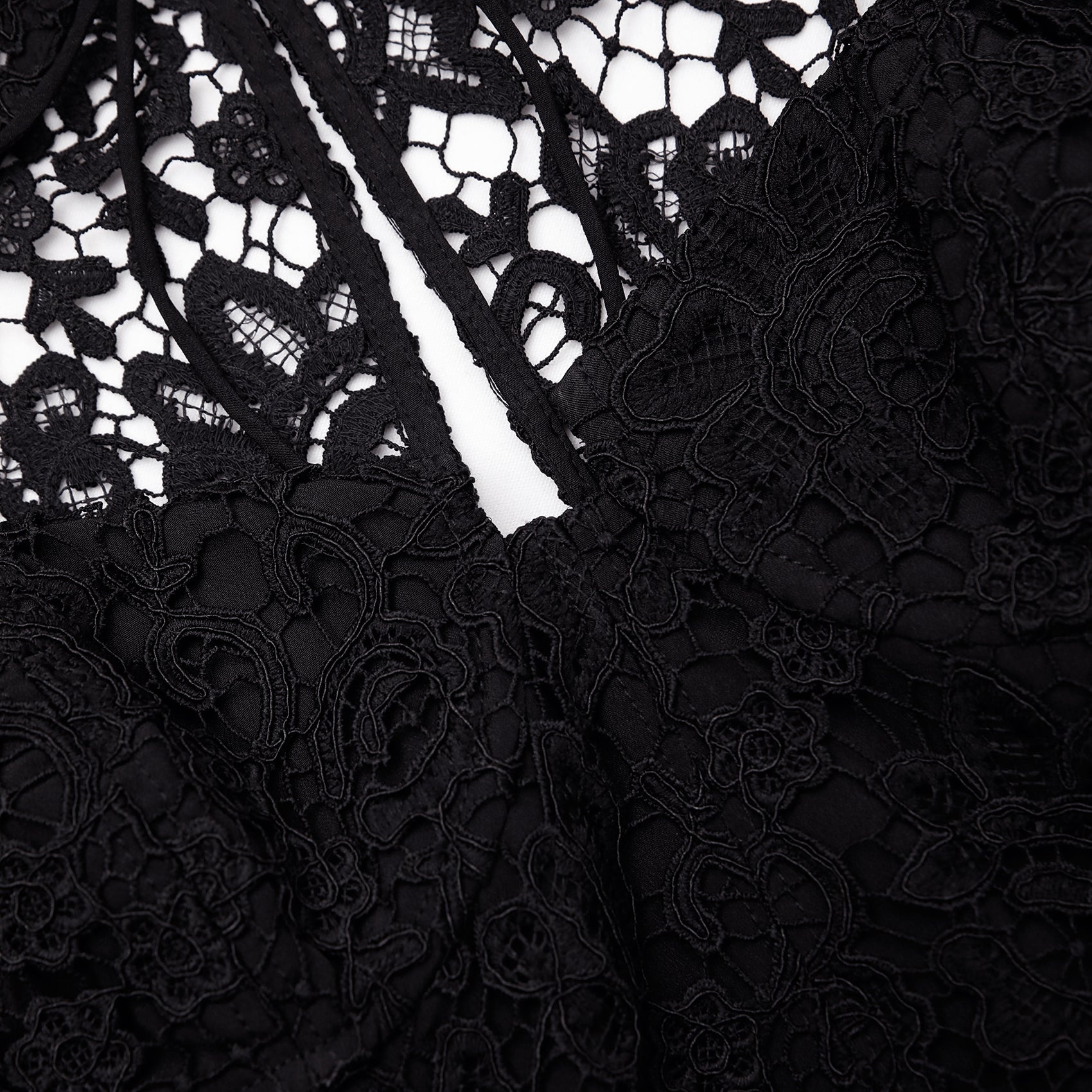 Black Lace Tie Neck Crop Top - 6