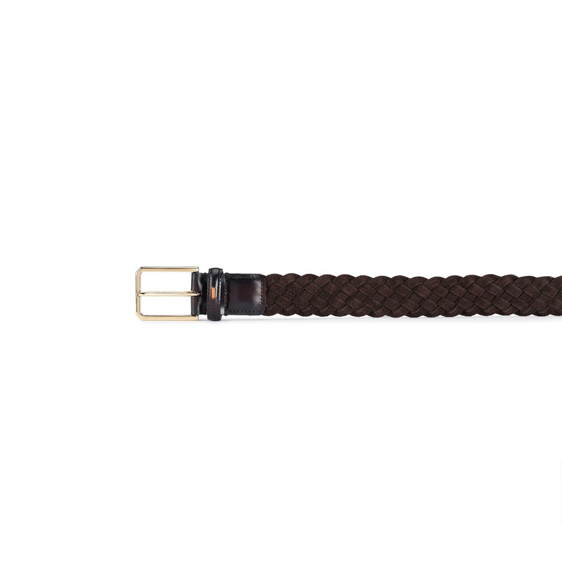 Santoni Dark brown woven suede belt outlook