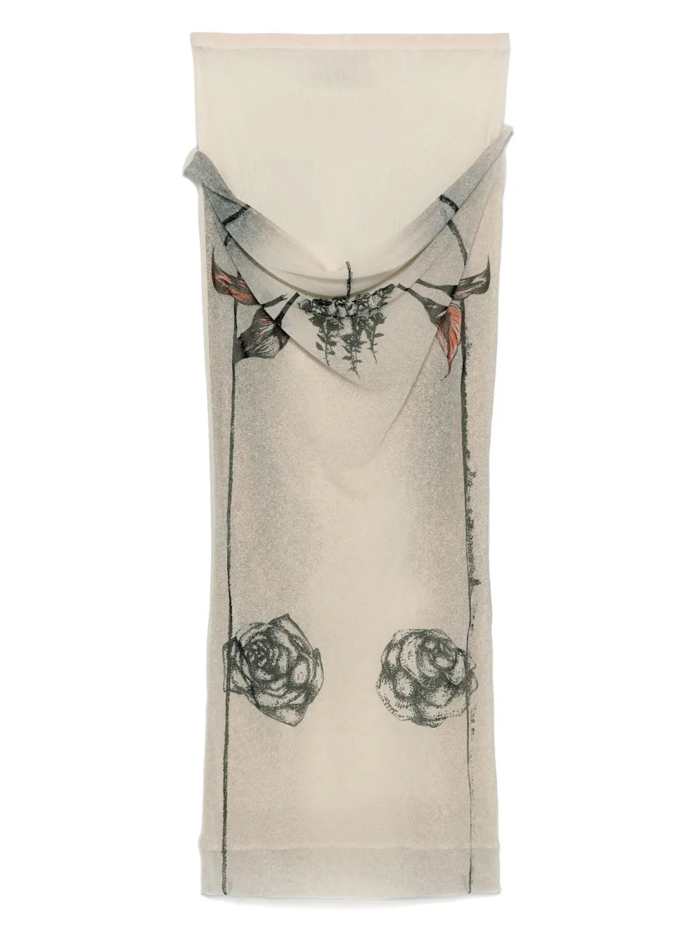 JEAN PAUL GAULTIER - Women Printed "Tattoo Rose & Bird" Double Layer Mesh Skirt - 5