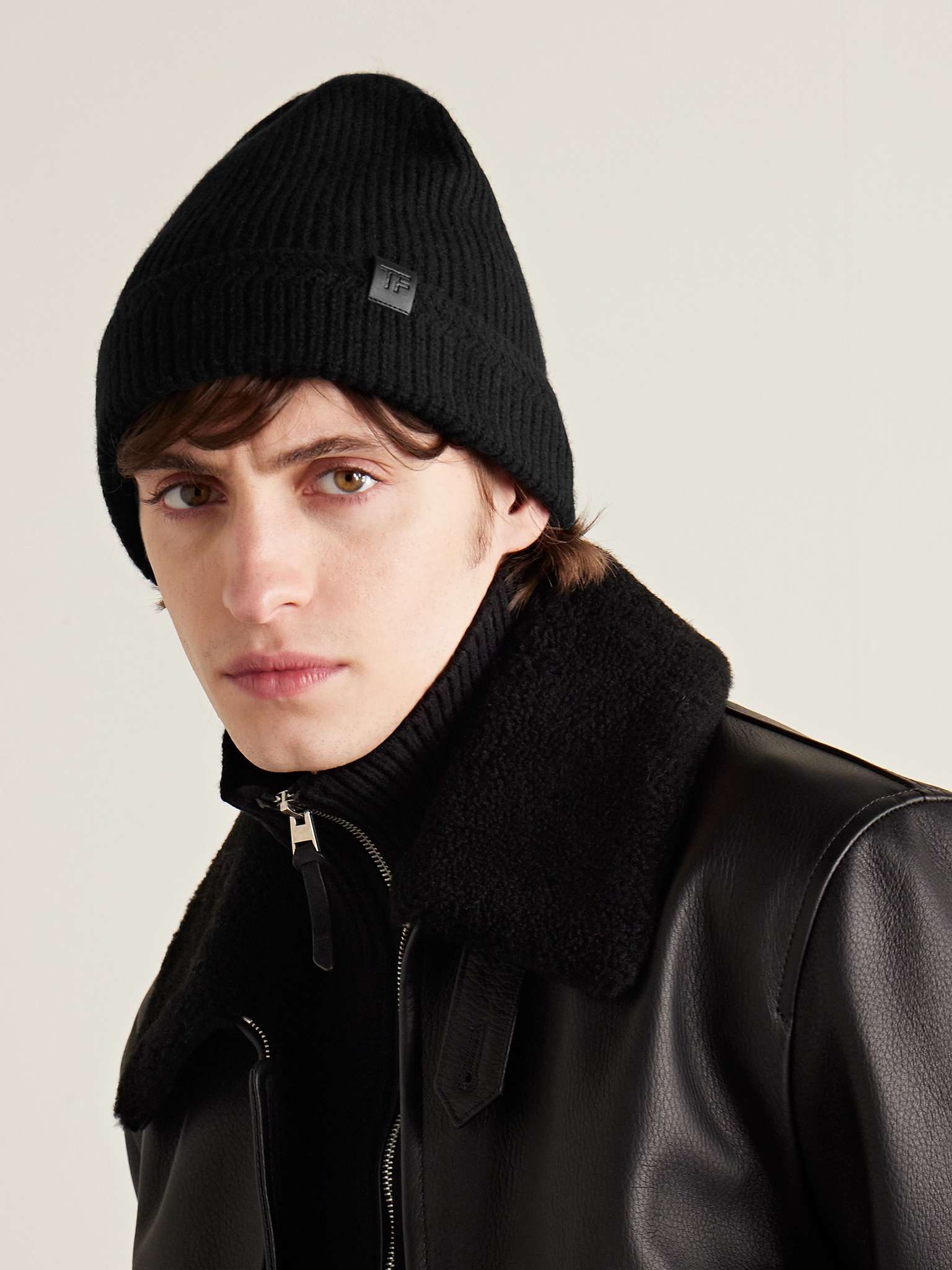 Leather-Trimmed Ribbed Wool and Cashmere-Blend Beanie - 2