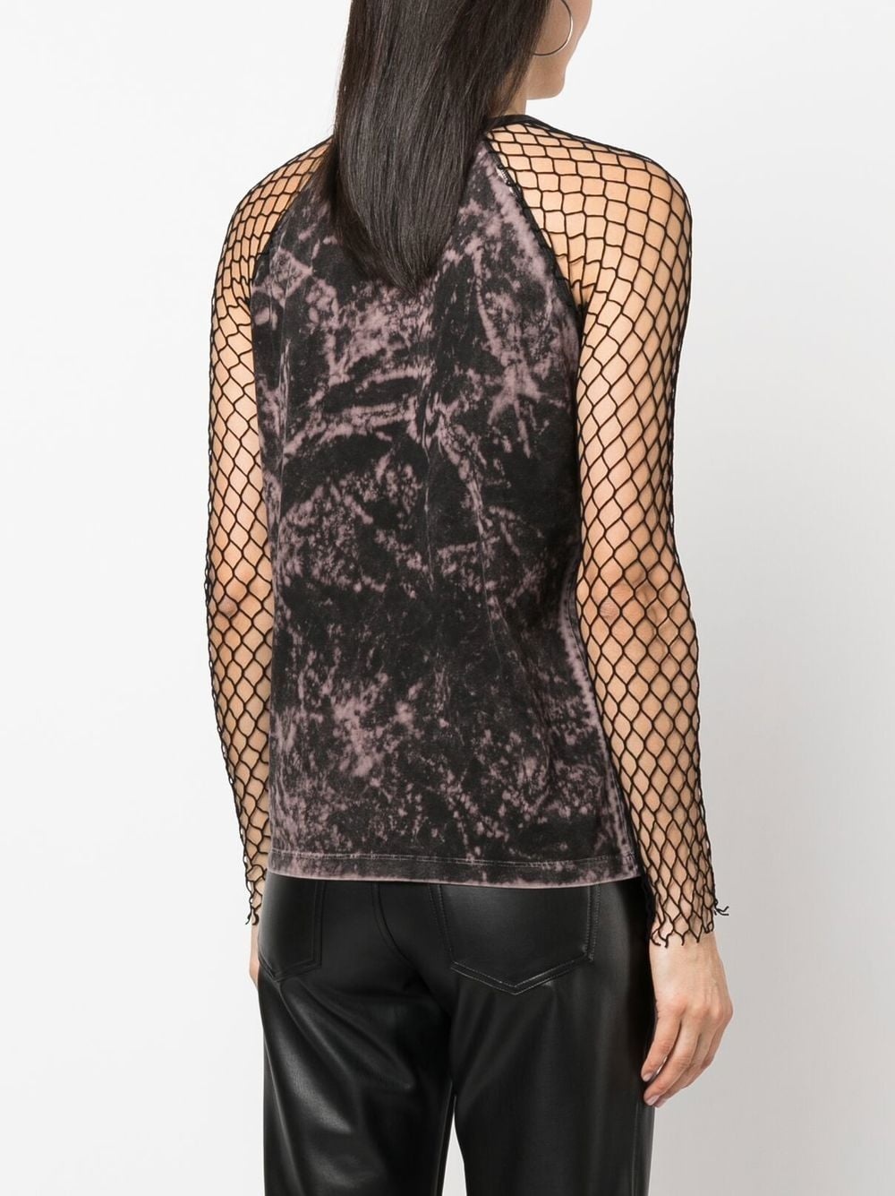 abstract pattern mesh sleeve top - 4