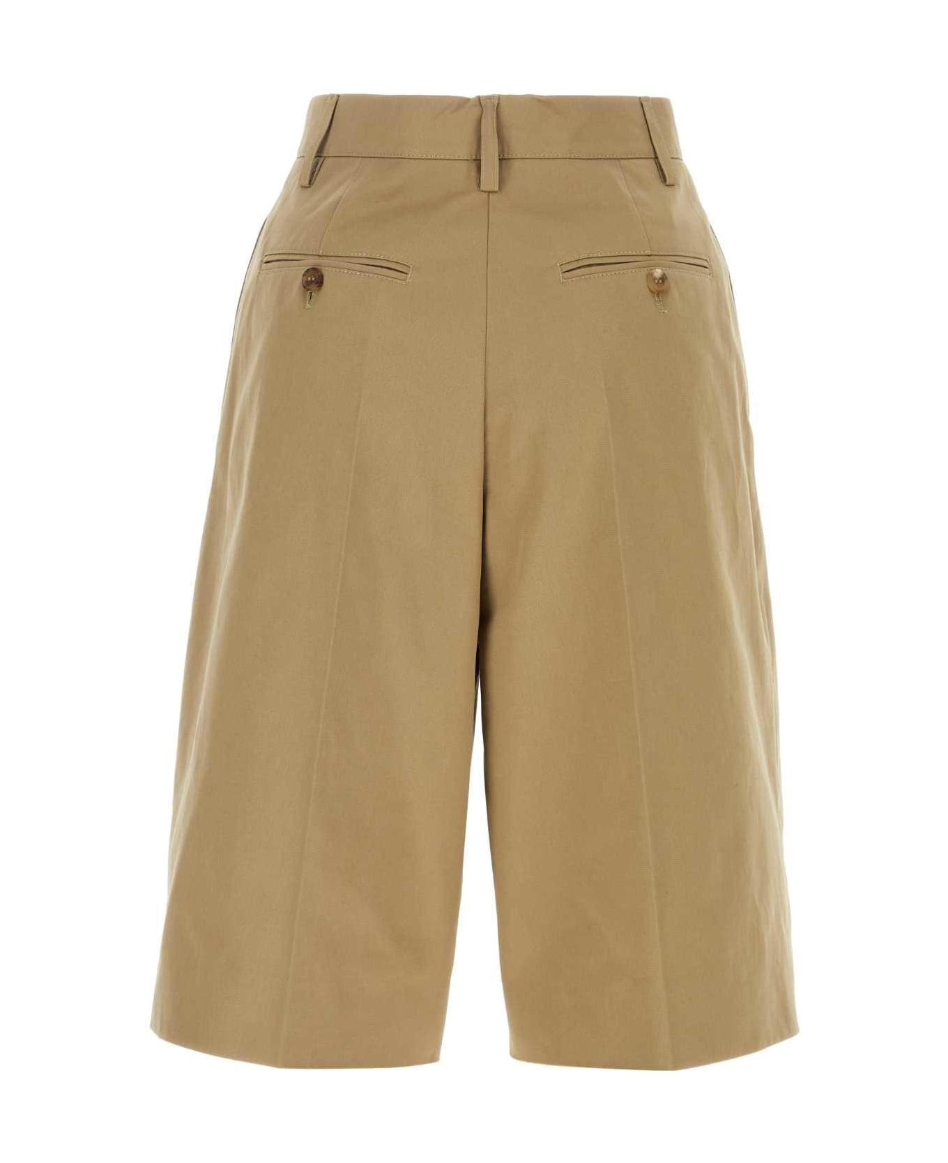 Beige Cotton Bermuda Shorts - 2