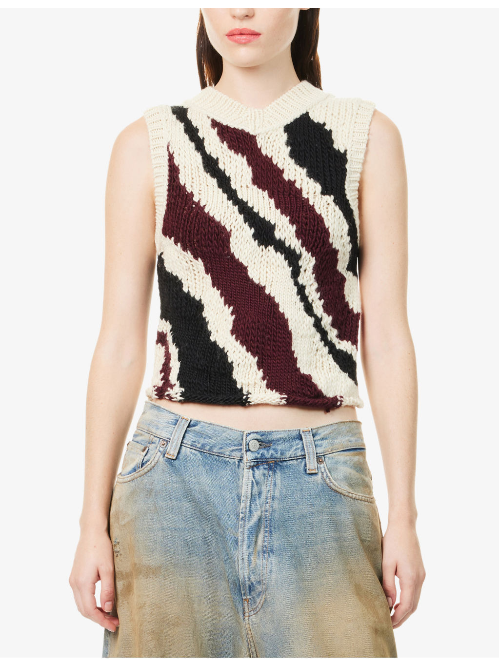Striped V-Neck Wool Vest - 3